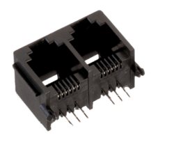 Connector: SM C04 5521 66 B - Schmid-M: Modular connector SM C04 5521 66 B Right Angle RJ11 6P6C THT TAB UP Non Shield 2xJack ~ WE: 615012143921
